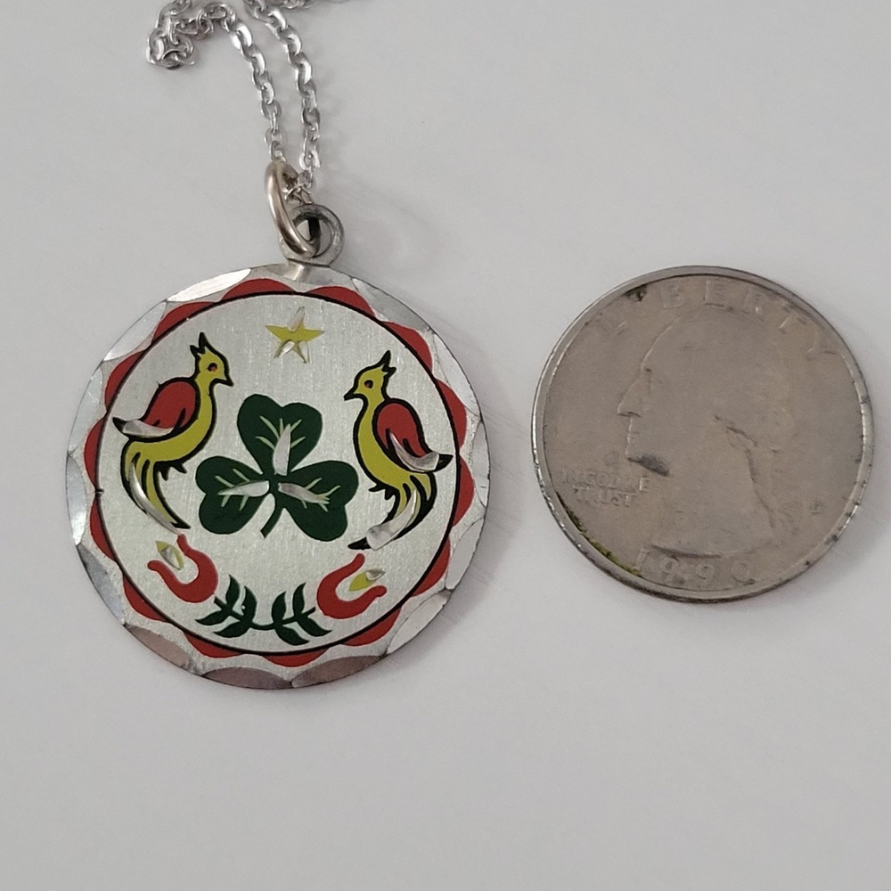 Vintage Blackinton Pewter Pendant Necklace Pennsylvania Dutch Hex Sign Birds - Picture 3 of 4